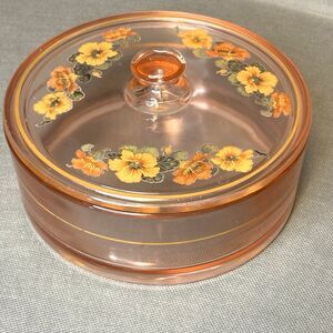 Vintage Dish w/Lid Pink Depression Glass Vanity/Candy/Trinket Dish Floral Design